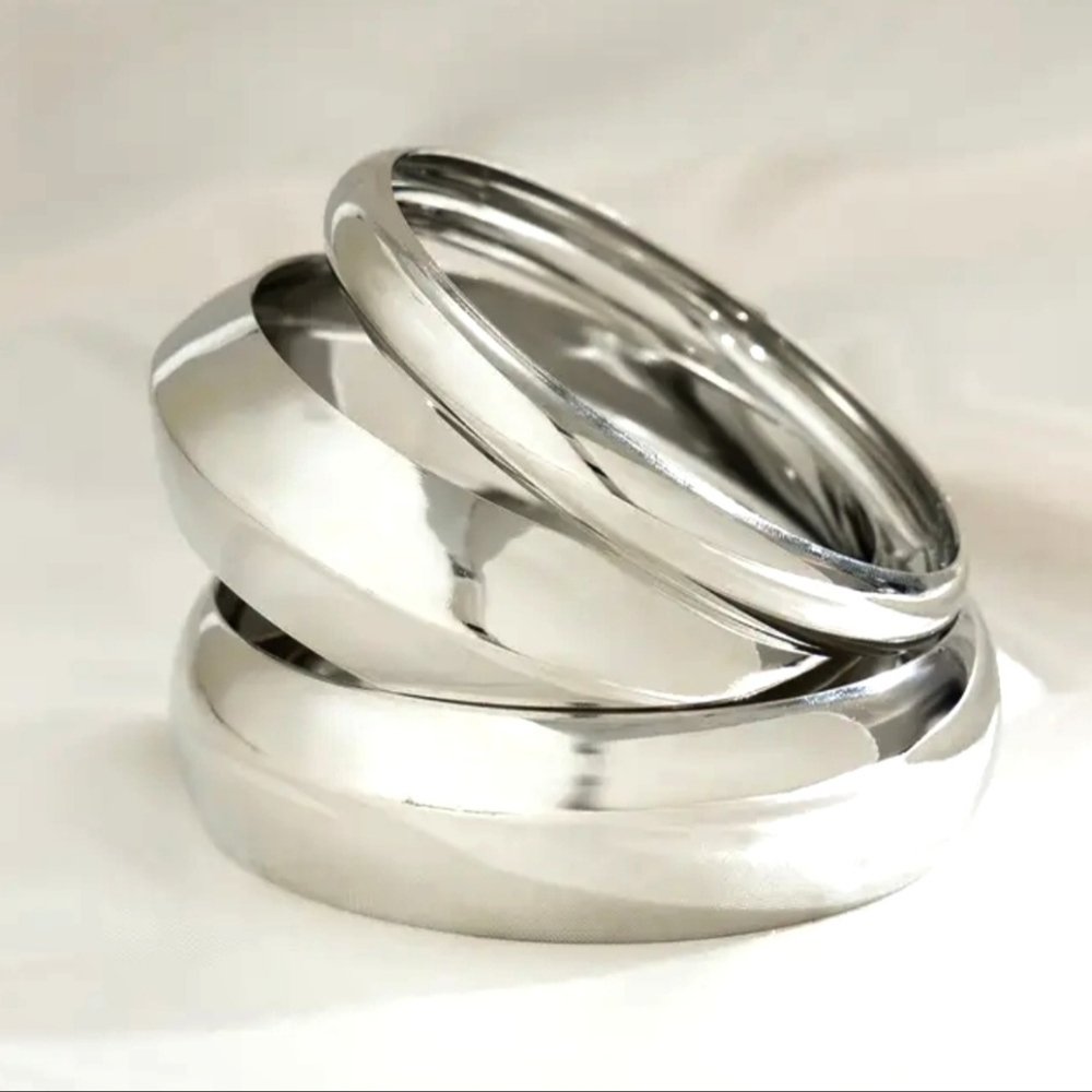 3 Round Chunky Bracelets. Smooth metal.Bangles Trendy Designe. Hupoallergenic - Picture 8 of 13